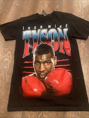 Iron Mike Tyson Graphic Tee – Black with Red and Blue Print